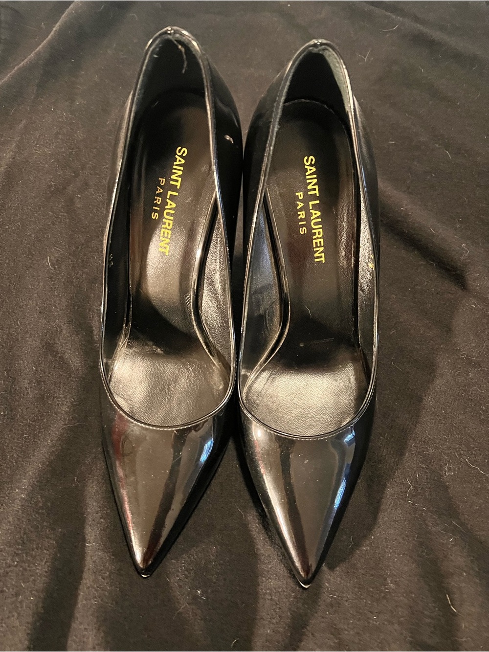 Saint Laurent Black Patent Pointed-Toe Heels